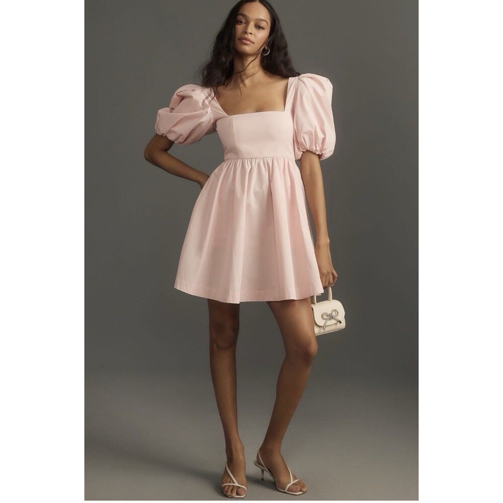 Anthropologie Maeve Puff-Sleeve Square-Neck Mini Dress Size M MSRP$148.00